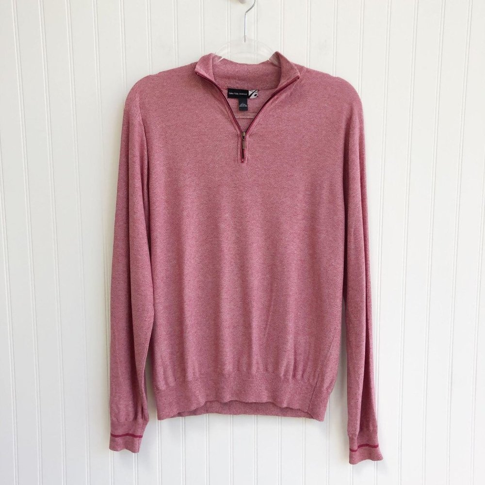 Saks Fifth Avenue Mens Quarter Zip Sweater Marled Pink